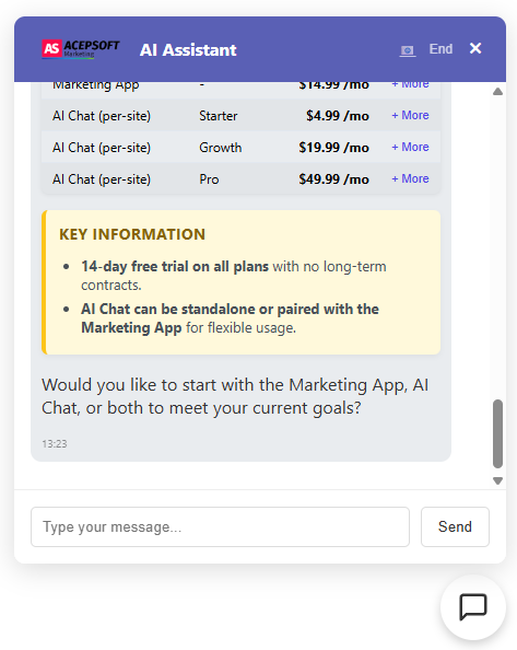 AcepSoft AI Chat interface